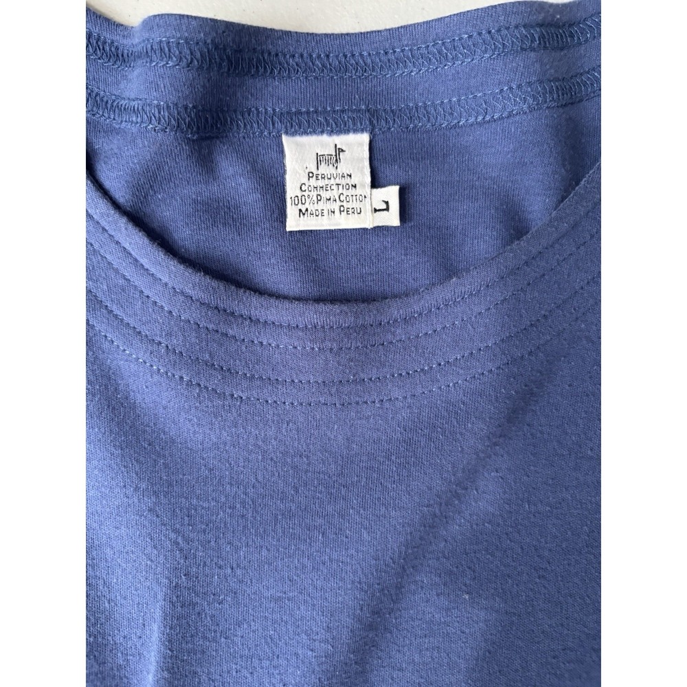 Peruvian Connection Blue Long Sleeve Pima Cotton Shirt Comfy Basic Top Large - Picture 2 of 7